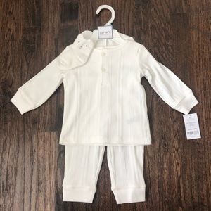 White Cotton Long Sleeve Pant Set w/ socks and cap